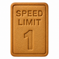 Brown dog treat shaped like a speed limit sign with the number 1