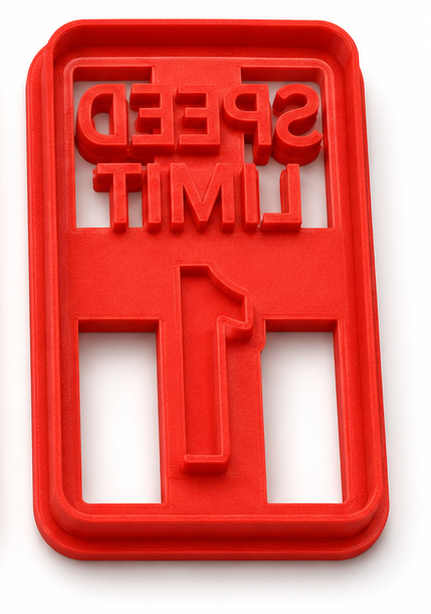 Red plastic speed limit sign cutters on a white background