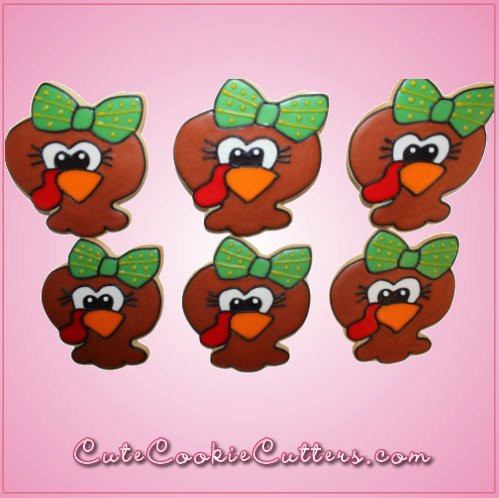 Pink Tara Turkey Girl Head with Bow Cookie Cutter