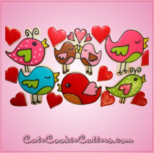 Pink Love Birds With Hearts Cookie Cutter