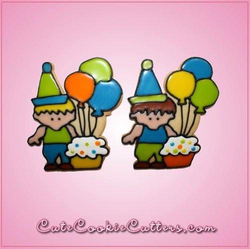 Pink Birthday Boy With Balloons Cookie Cutter