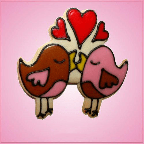 Pink Love Birds With Hearts Cookie Cutter
