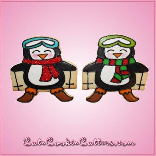 Pink Peter Penguin Skiing Cookie Cutter